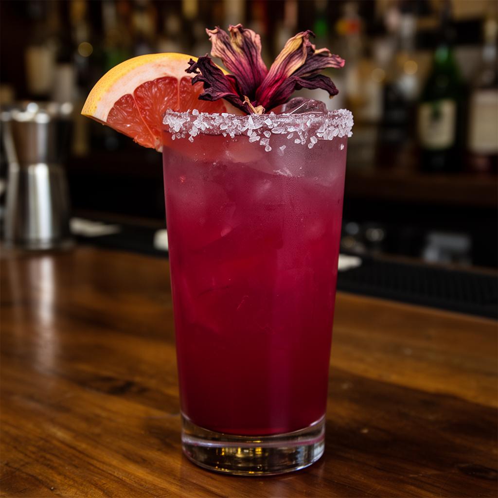Hibiscus Paloma cocktail made with AK Distillery moonshine