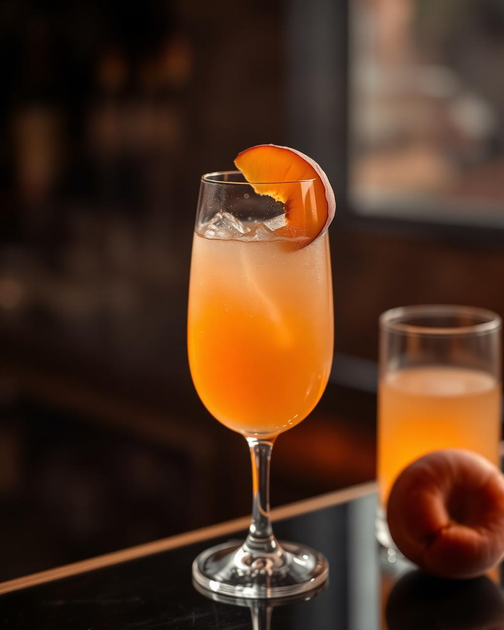 Peach Bellini cocktail made with AK Distillery moonshine