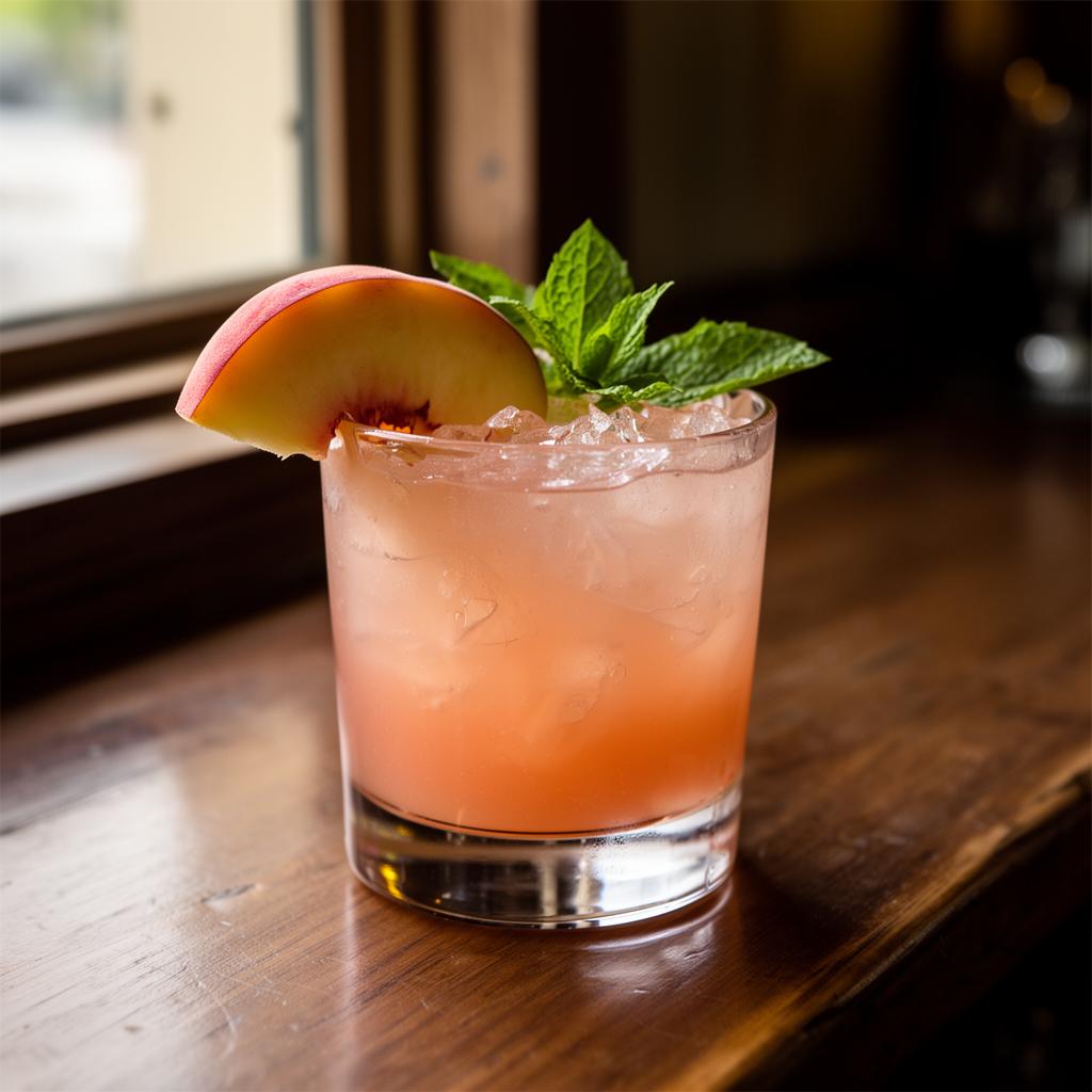 Peach Smash cocktail made with AK Distillery moonshine