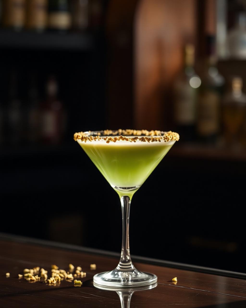 Pistachio Martini cocktail made with AK Distillery moonshine