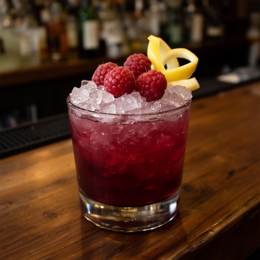 Raspberry Bramble cocktail made with AK Distillery moonshine