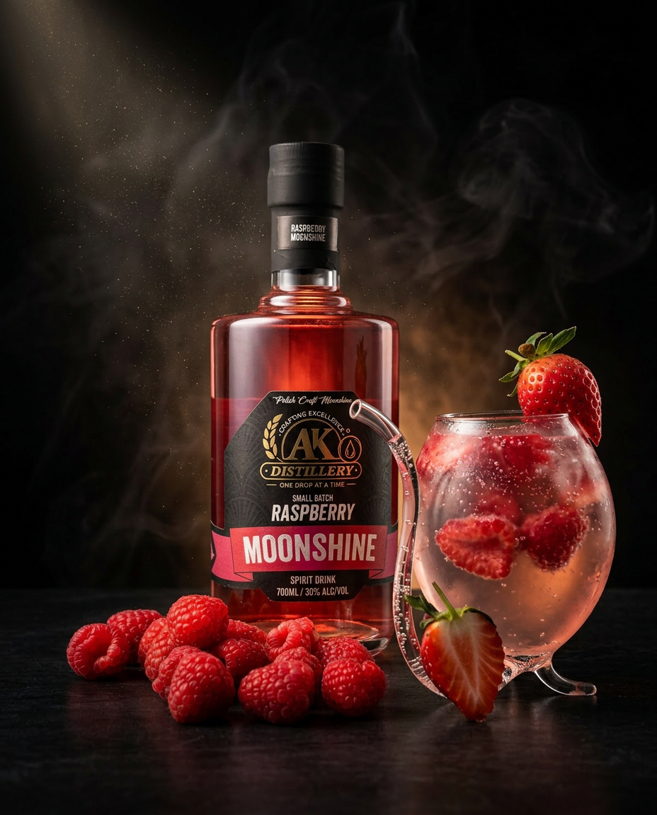 Raspberry · 30% Polish moonshine bottle by AK Distillery